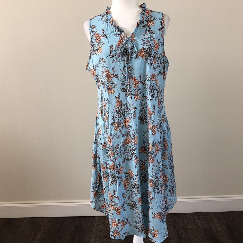 Ace Fashion Women's Ruffle Floral Pattern Sleeveless Crinkle Mint Dress Sz 1XL